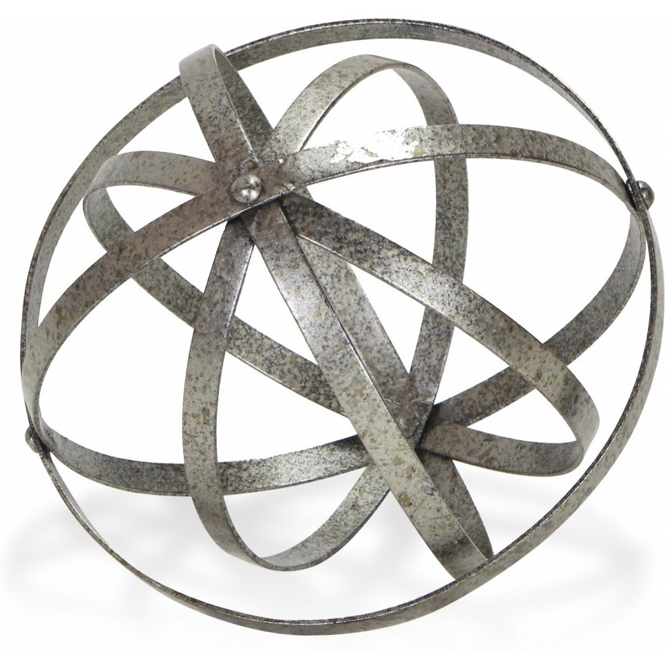 8"" Speckled Gray Metal Orb Decorative Sculpture