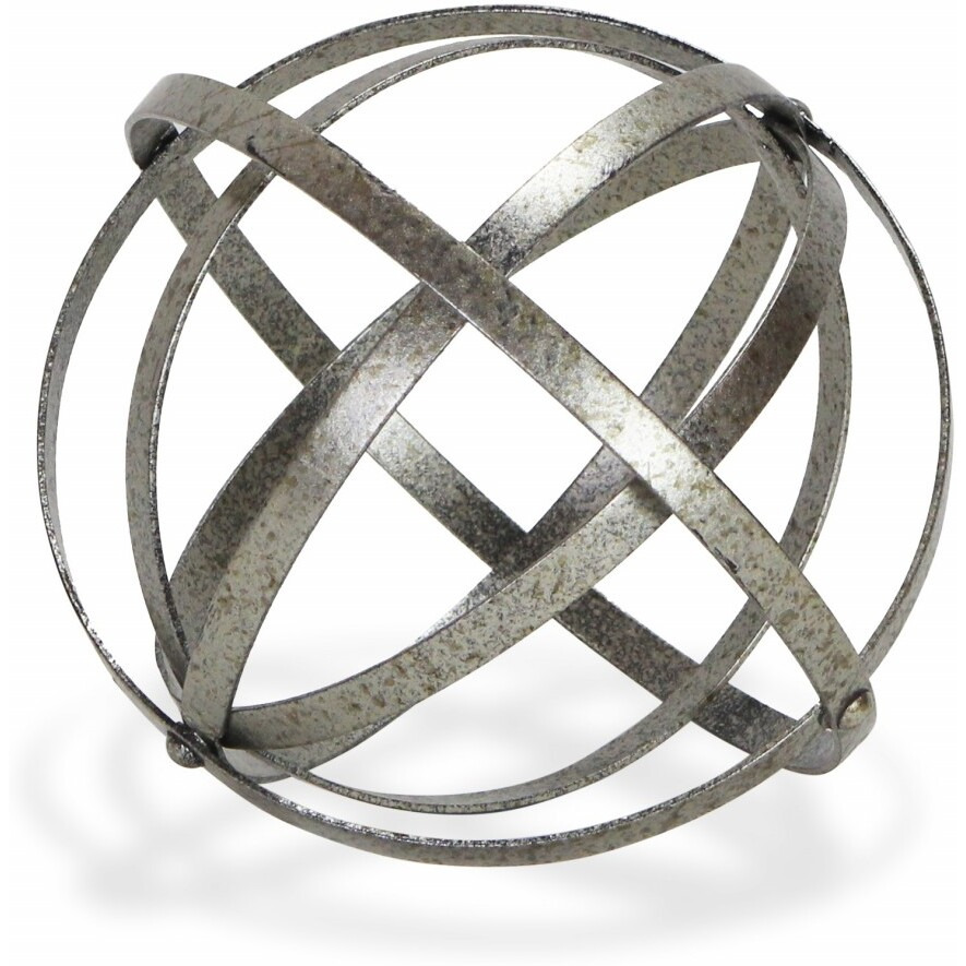 8"" Speckled Gray Metal Orb Decorative Sculpture