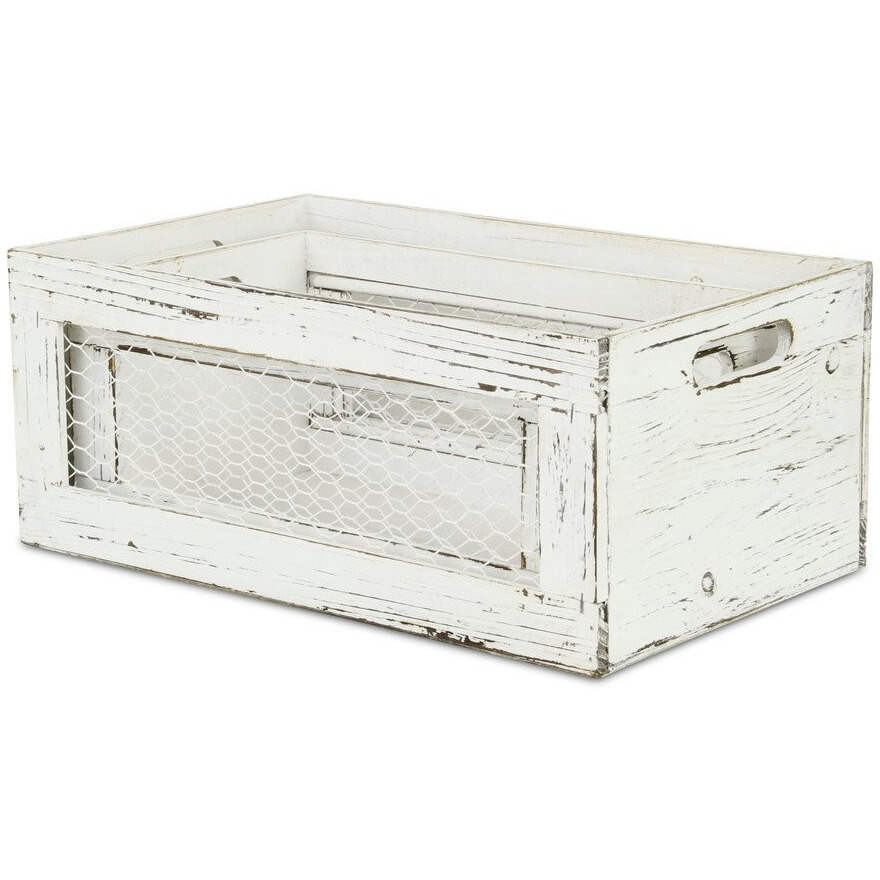 Set Of Two Rustic Whitewash Chicken Wire Sides Wooden Crates