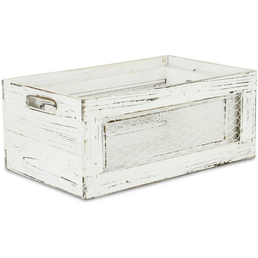 Set Of Two Rustic Whitewash Chicken Wire Sides Wooden Crates