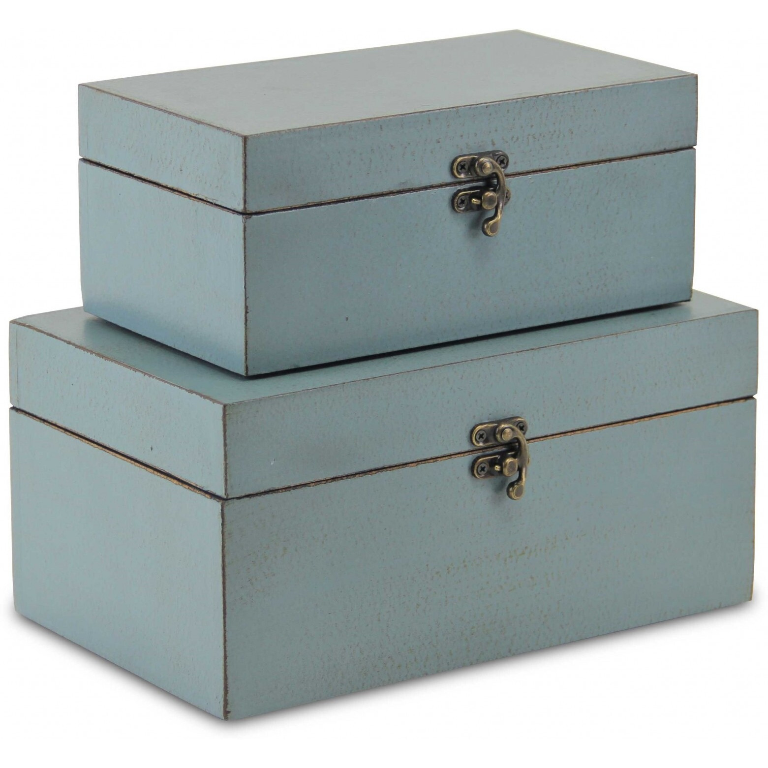 Set Of Two Pale Blue Wooden Storage Boxes