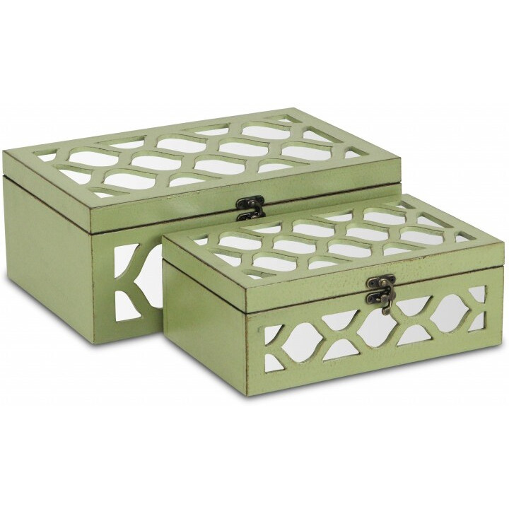 Set Of Green Quatrefoil Mirror Jewelry Storage Boxes