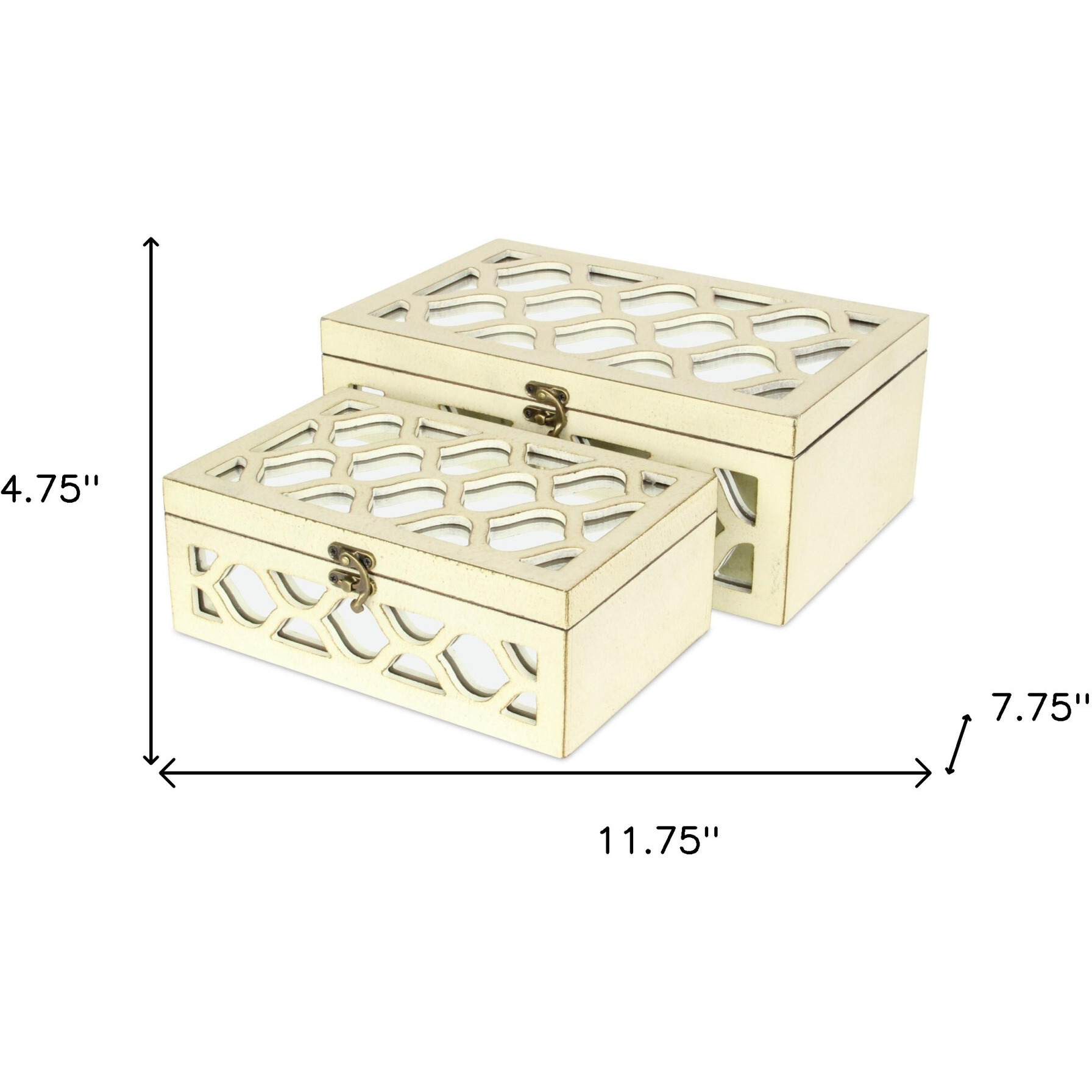 Set Of White Quatrefoil Mirror Jewelry Storage Boxes