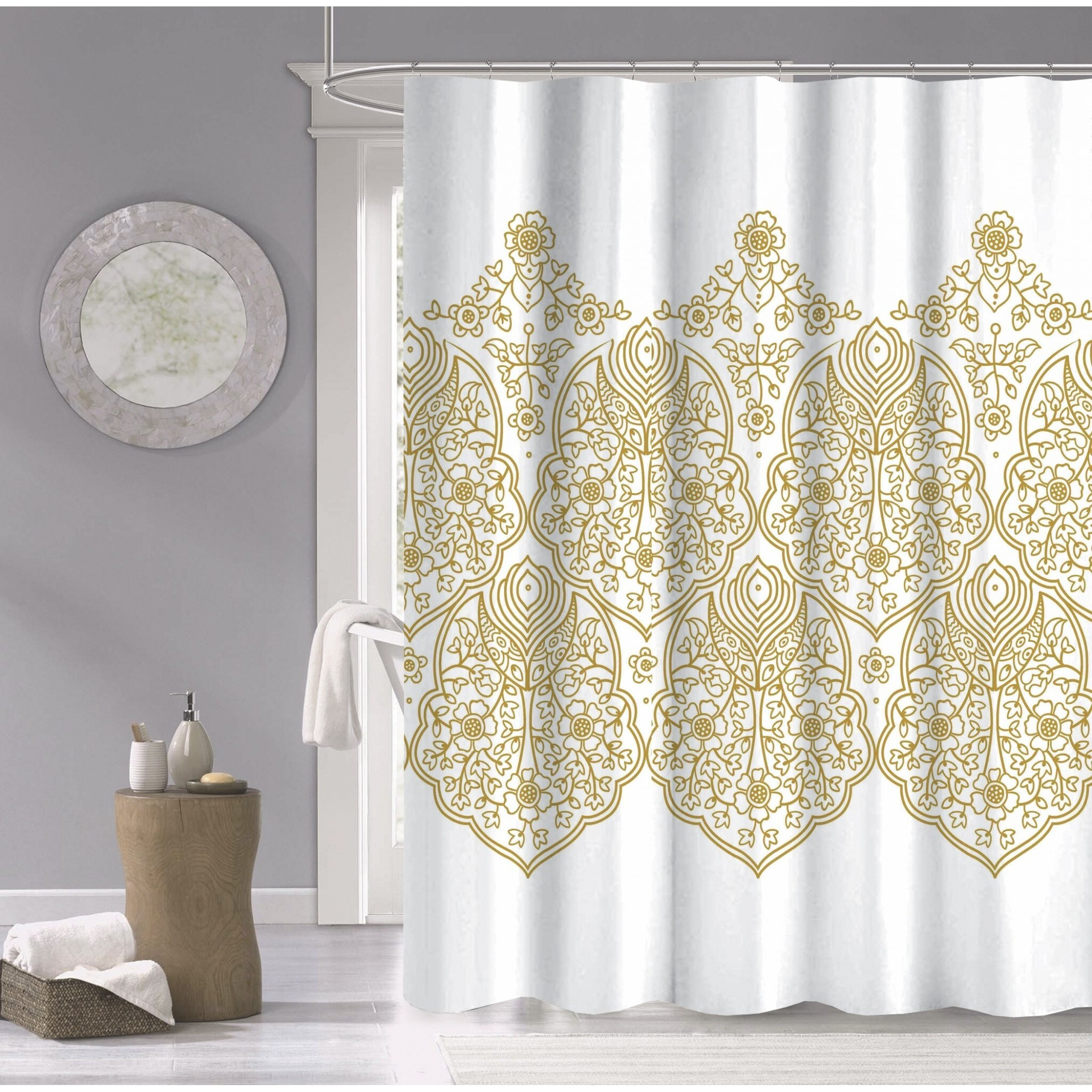 Gold Decorative Medallion Shower Curtain