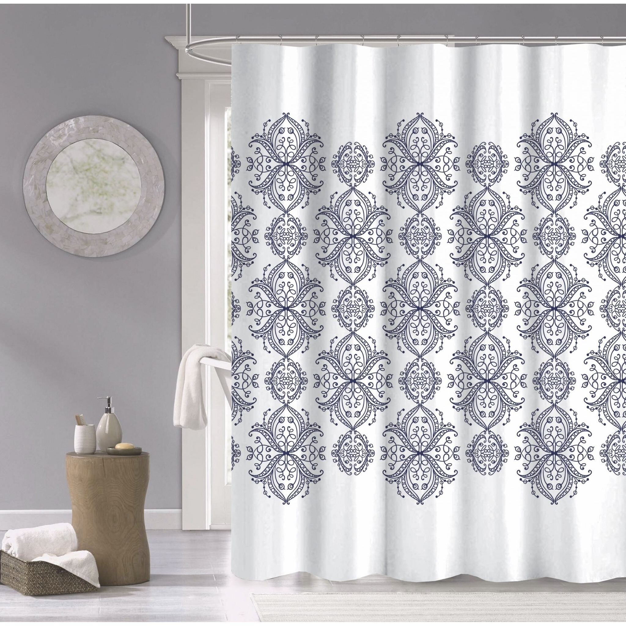 Navy And White Decorative Shower Curtain