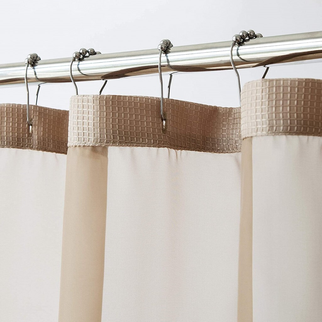Mocha Sheer And Grid Shower Curtain And Liner Set