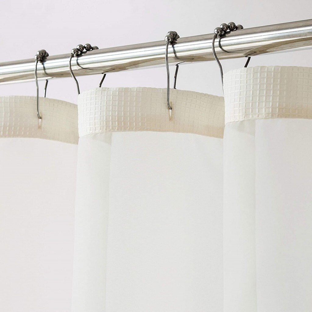 Ivory Sheer And Grid Shower Curtain And Liner Set