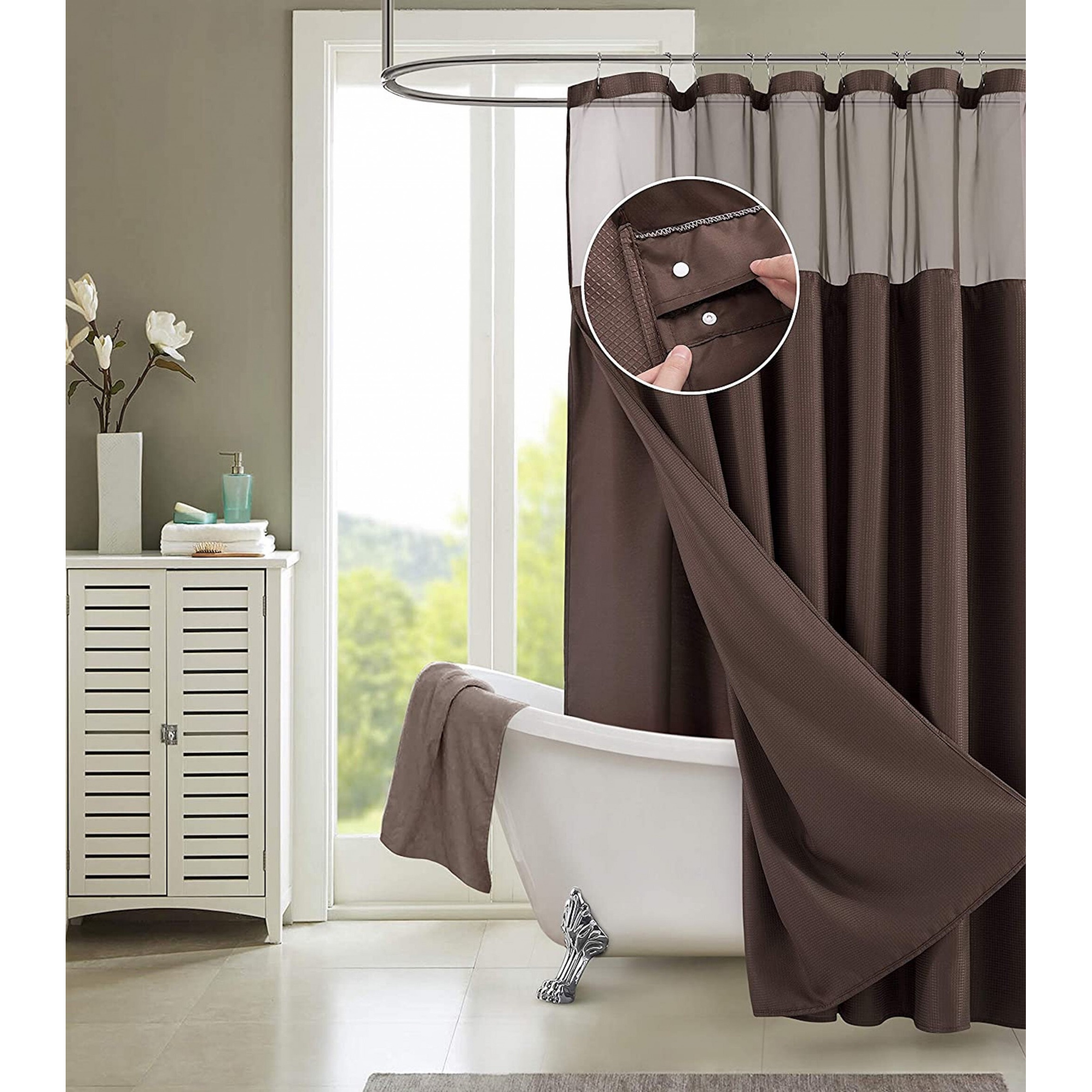 Brown Modern Grid Shower Curtain And Liner Set