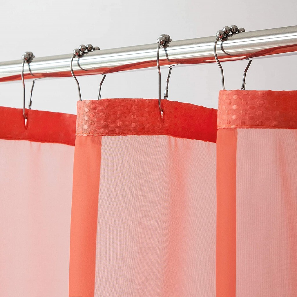 Coral Sheer And Grid Shower Curtain And Liner Set