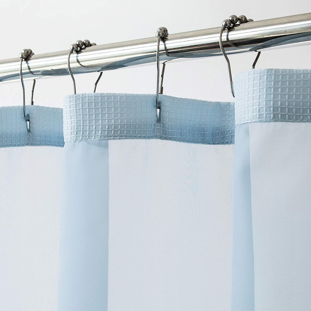 Light Blue Sheer And Grid Shower Curtain And Liner Set