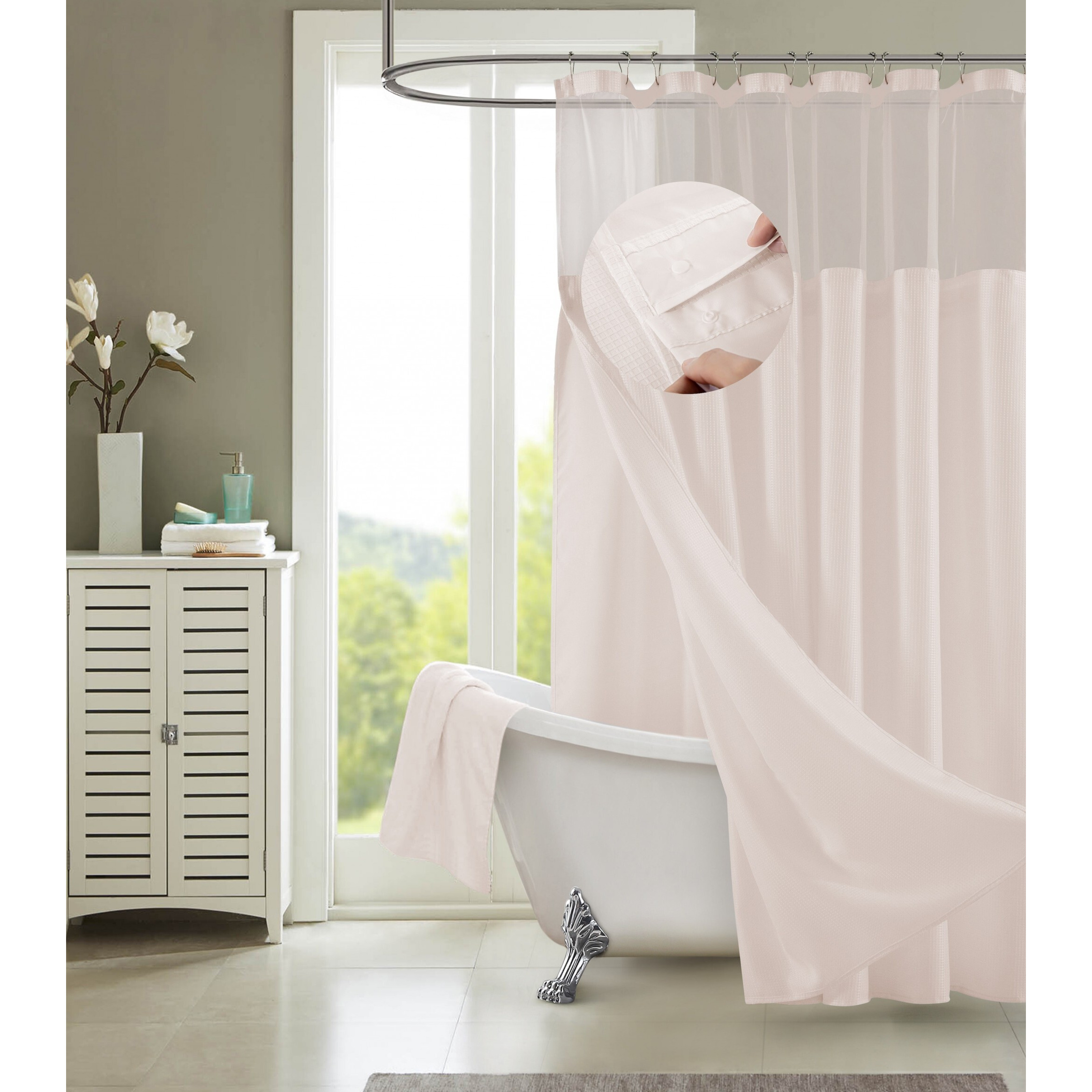 Blush Sheer And Grid Shower Curtain And Liner Set