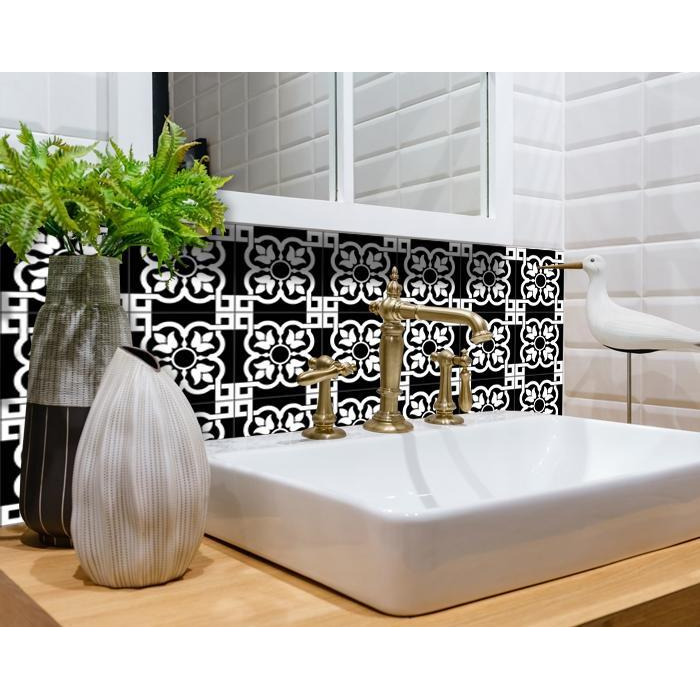 7"" X 7"" Black And White Stark Peel And Stick Removable Tiles