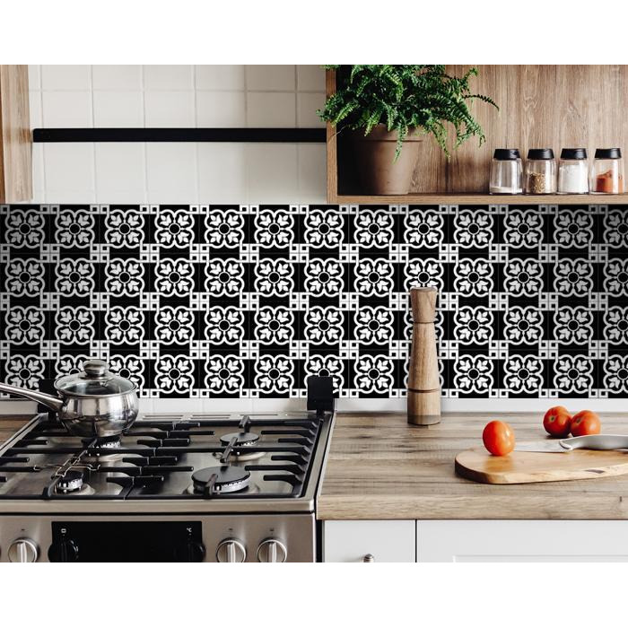 8"" X 8"" Black And White Stark Peel And Stick Removable Tiles