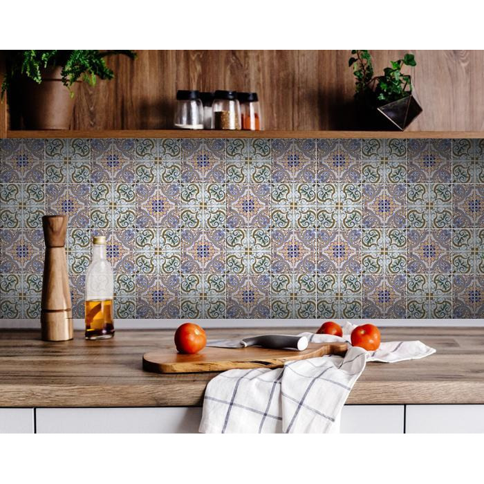 4"" X 4"" Muted Pastel Scroll Peel And Stick Tiles