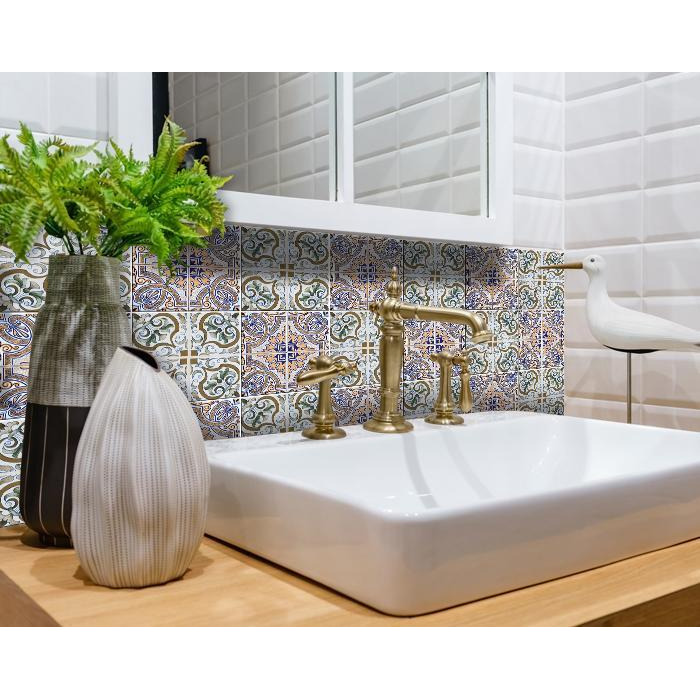 6"" X 6"" Muted Pastel Scroll Peel And Stick Tiles