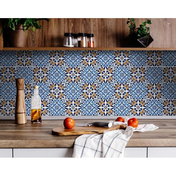 4"" X 4"" Blue White Golden Peel And Stick Tiles