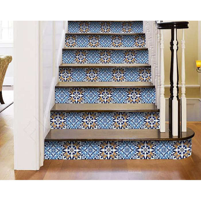 4"" X 4"" Blue White Golden Peel And Stick Tiles