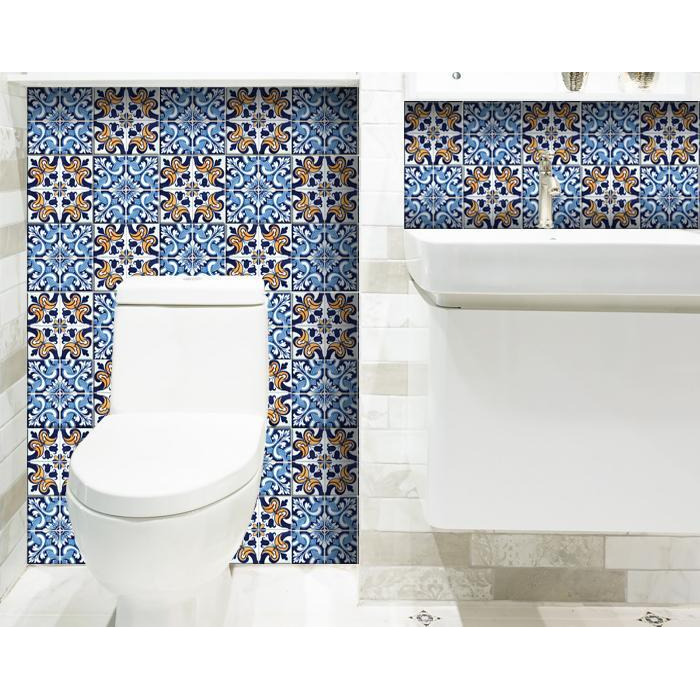 4"" X 4"" Blue White Golden Peel And Stick Tiles