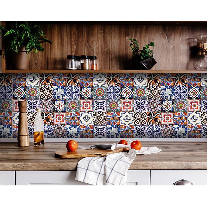 4"" X 4"" Blues And Reds Mosaic Peel And Stick Removable Tiles