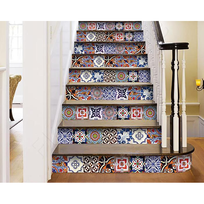 4"" X 4"" Blues And Reds Mosaic Peel And Stick Removable Tiles
