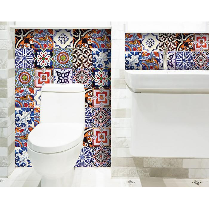 4"" X 4"" Blues And Reds Mosaic Peel And Stick Removable Tiles