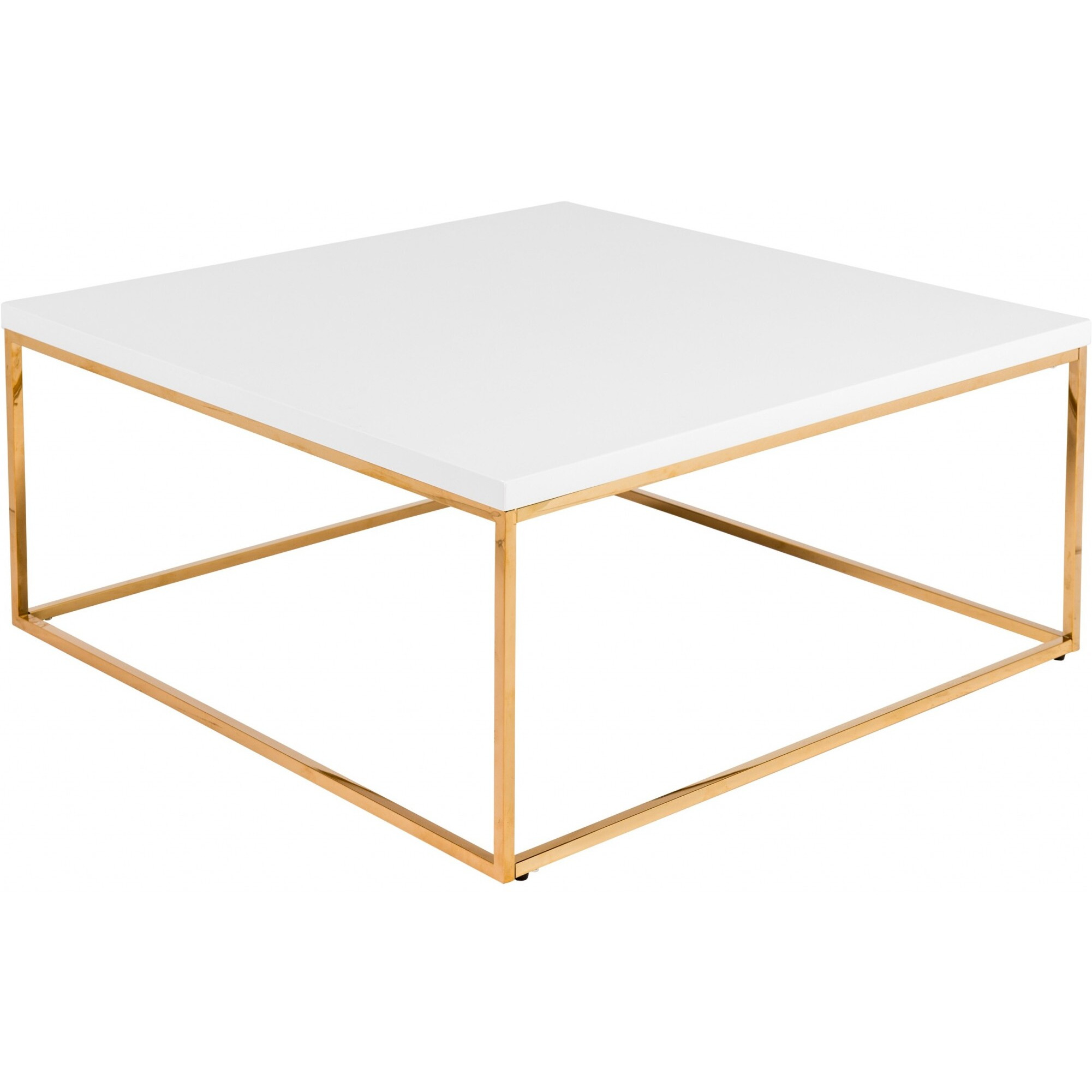 35"" Gold And White Manufactured Wood And Metal Square Coffee Table