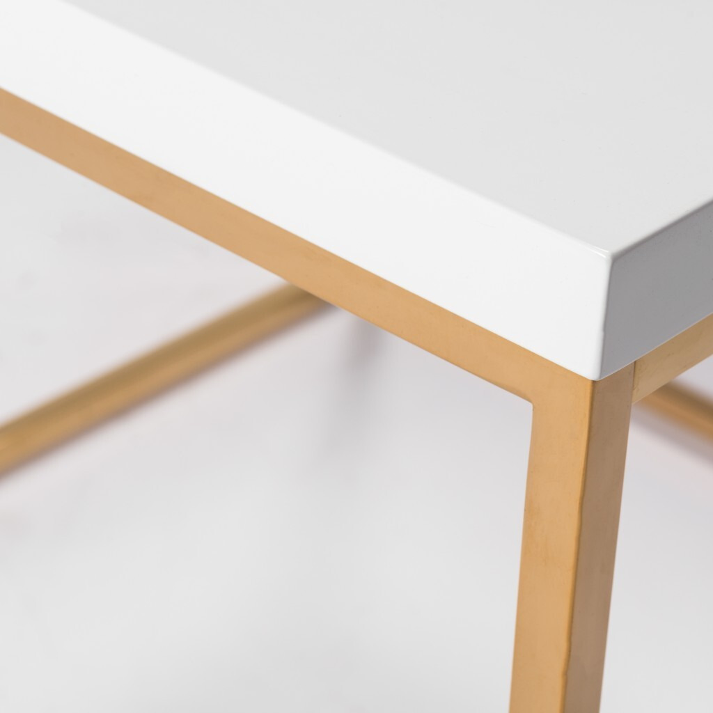 35"" Gold And White Manufactured Wood And Metal Square Coffee Table