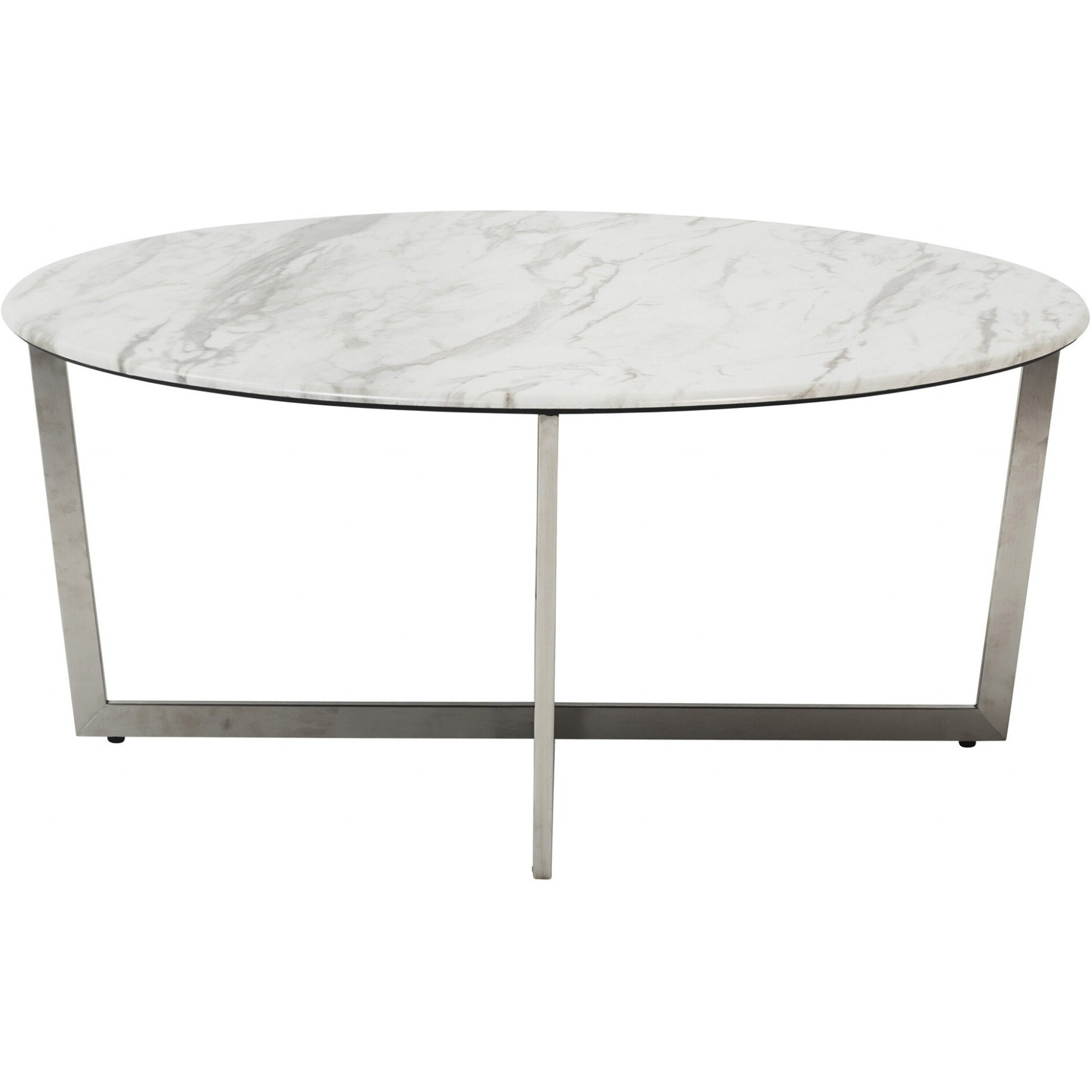 White On Stainless Faux Marble Round Coffee Table