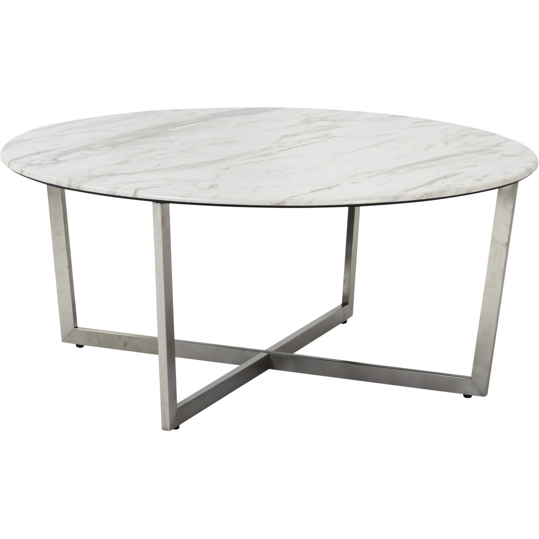 White On Stainless Faux Marble Round Coffee Table