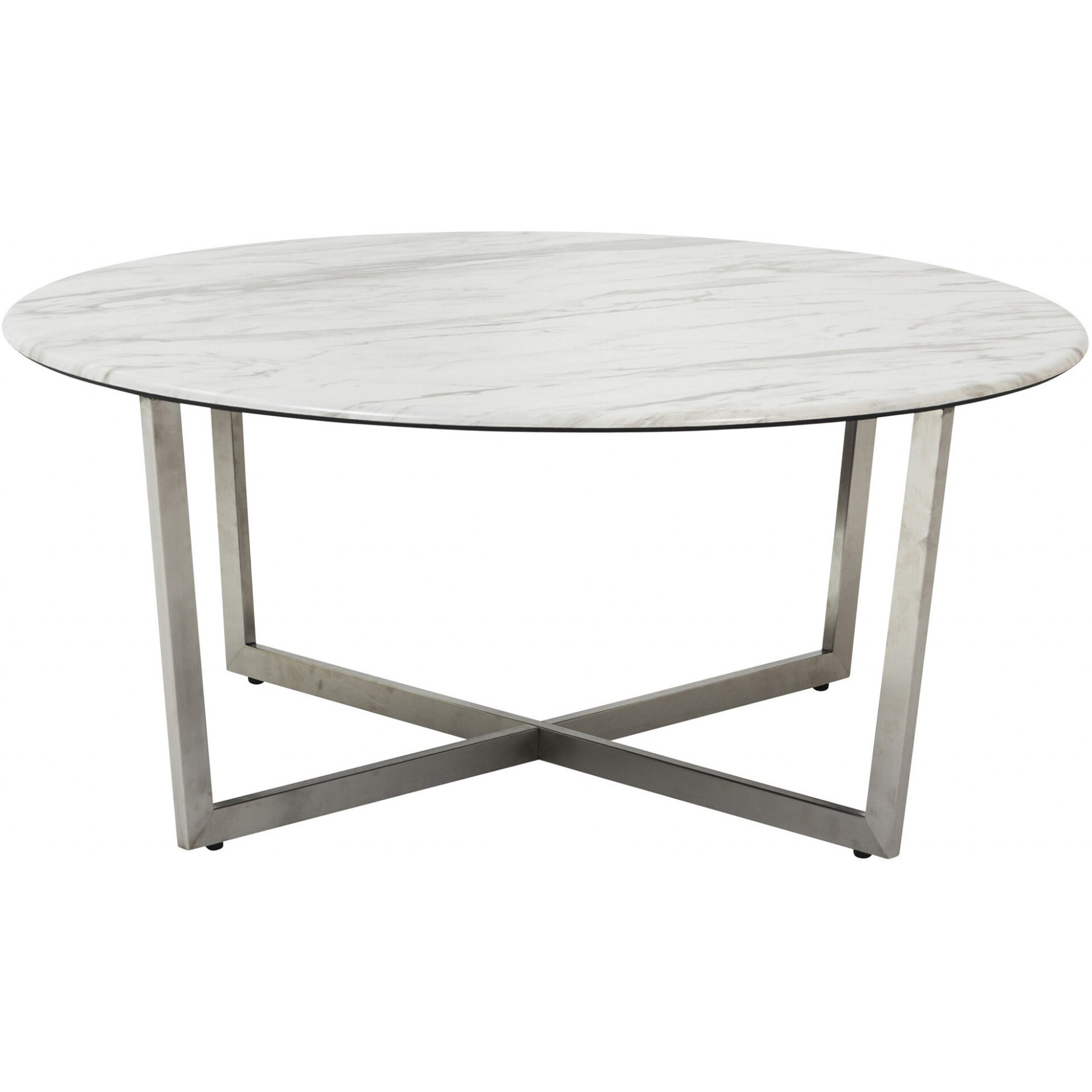 White On Stainless Faux Marble Round Coffee Table