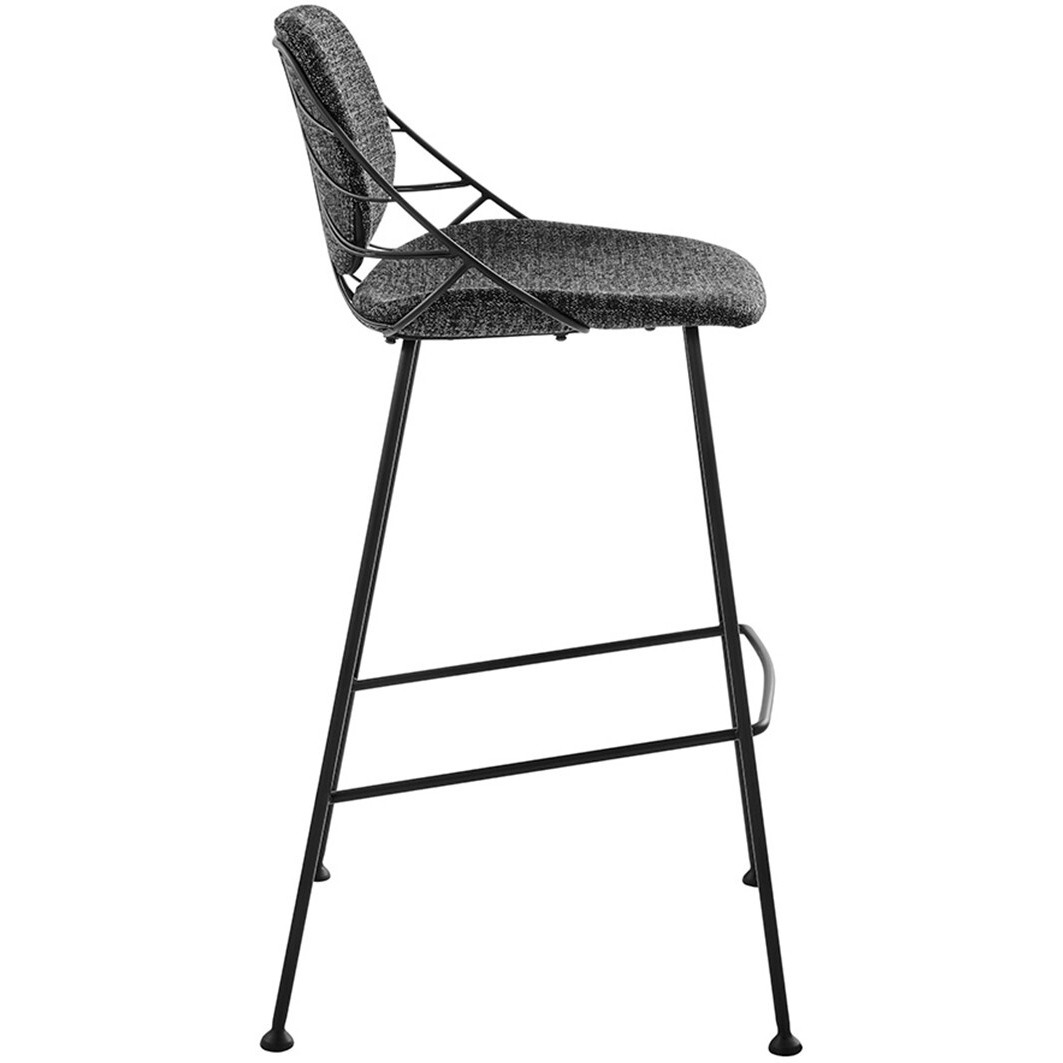Set Of Two Leaf Framed Black Bar Stools