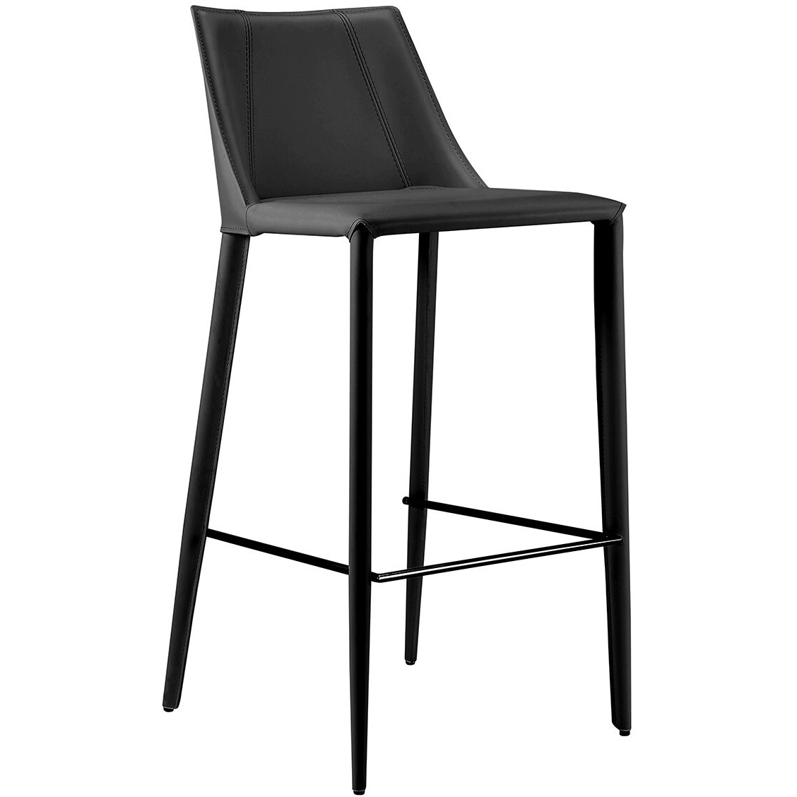 Rich Black Faux Leather Bar Stool