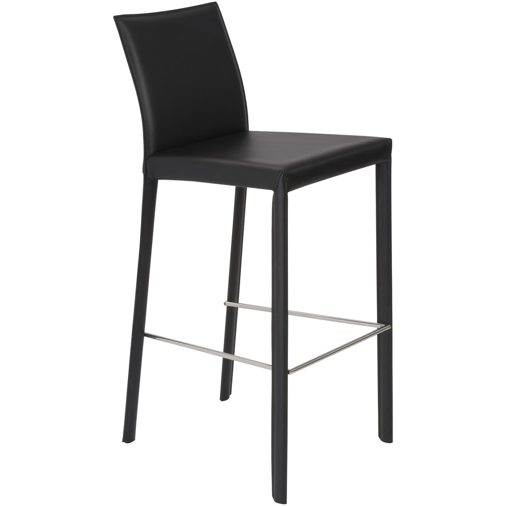 Set Of Two Full Black Faux Leather Bar Stools