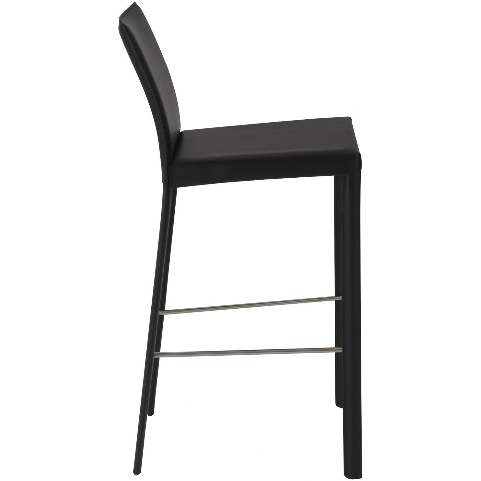 Set Of Two Full Black Faux Leather Bar Stools