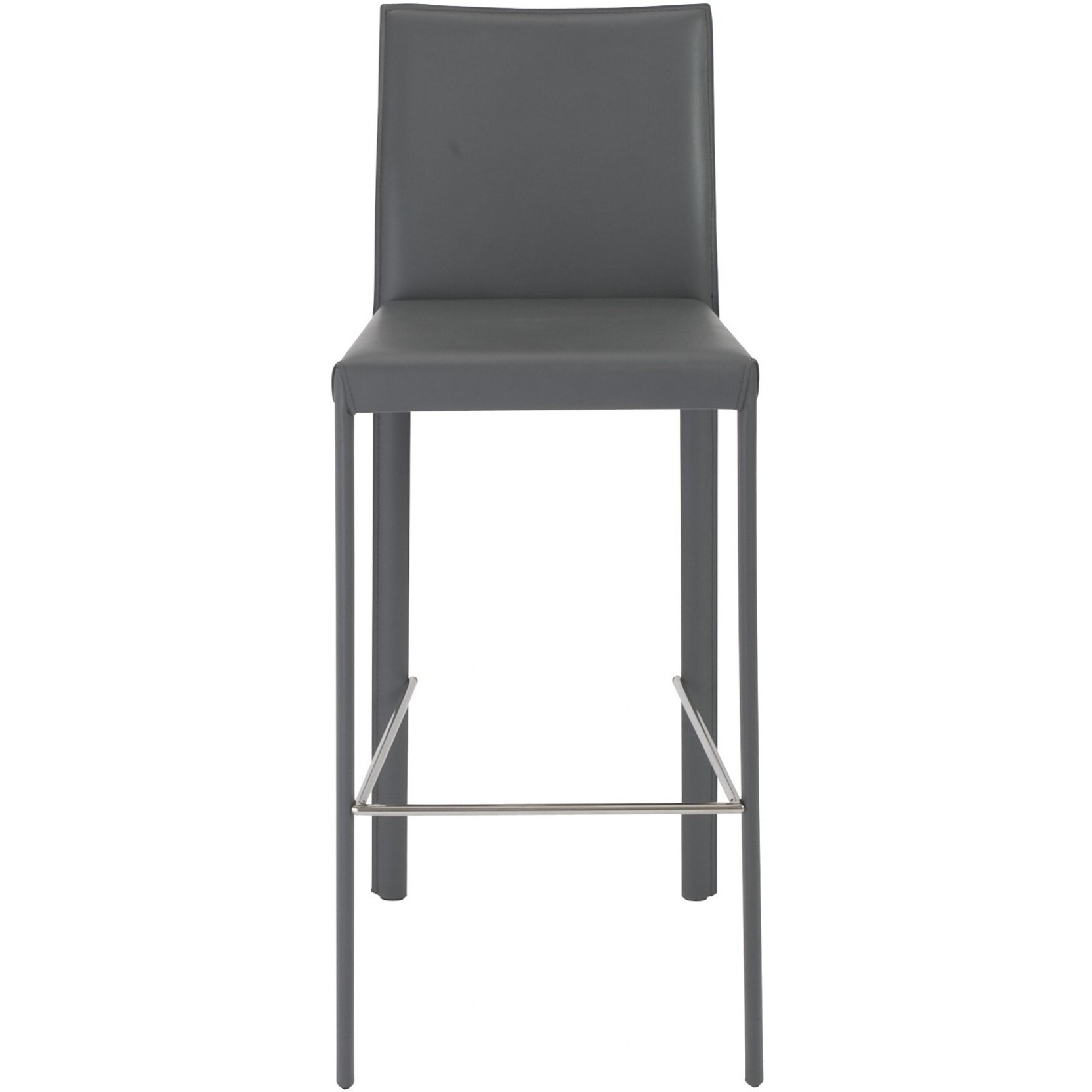 Set Of Two Full Gray Faux Leather Bar Stools