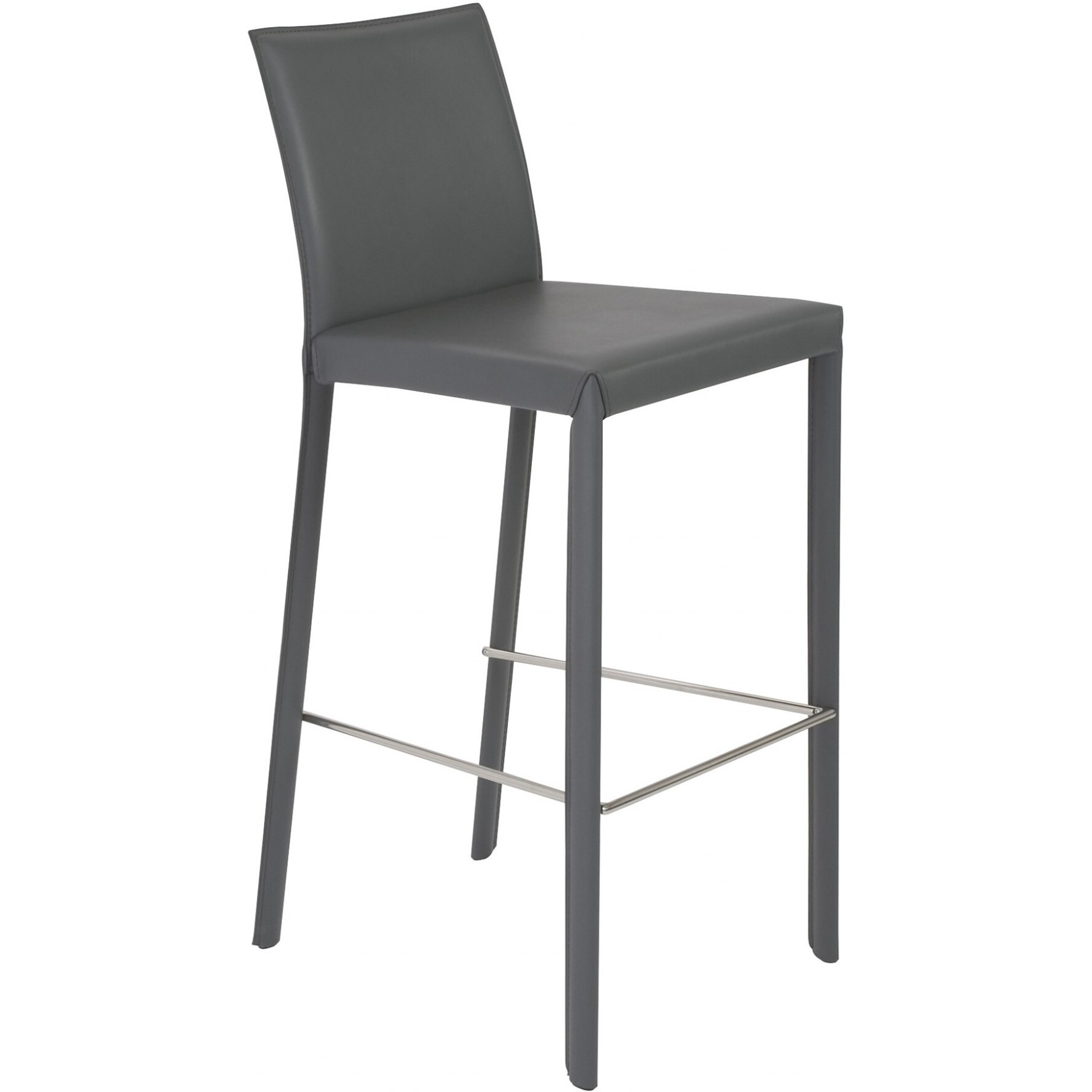 Set Of Two Full Gray Faux Leather Bar Stools