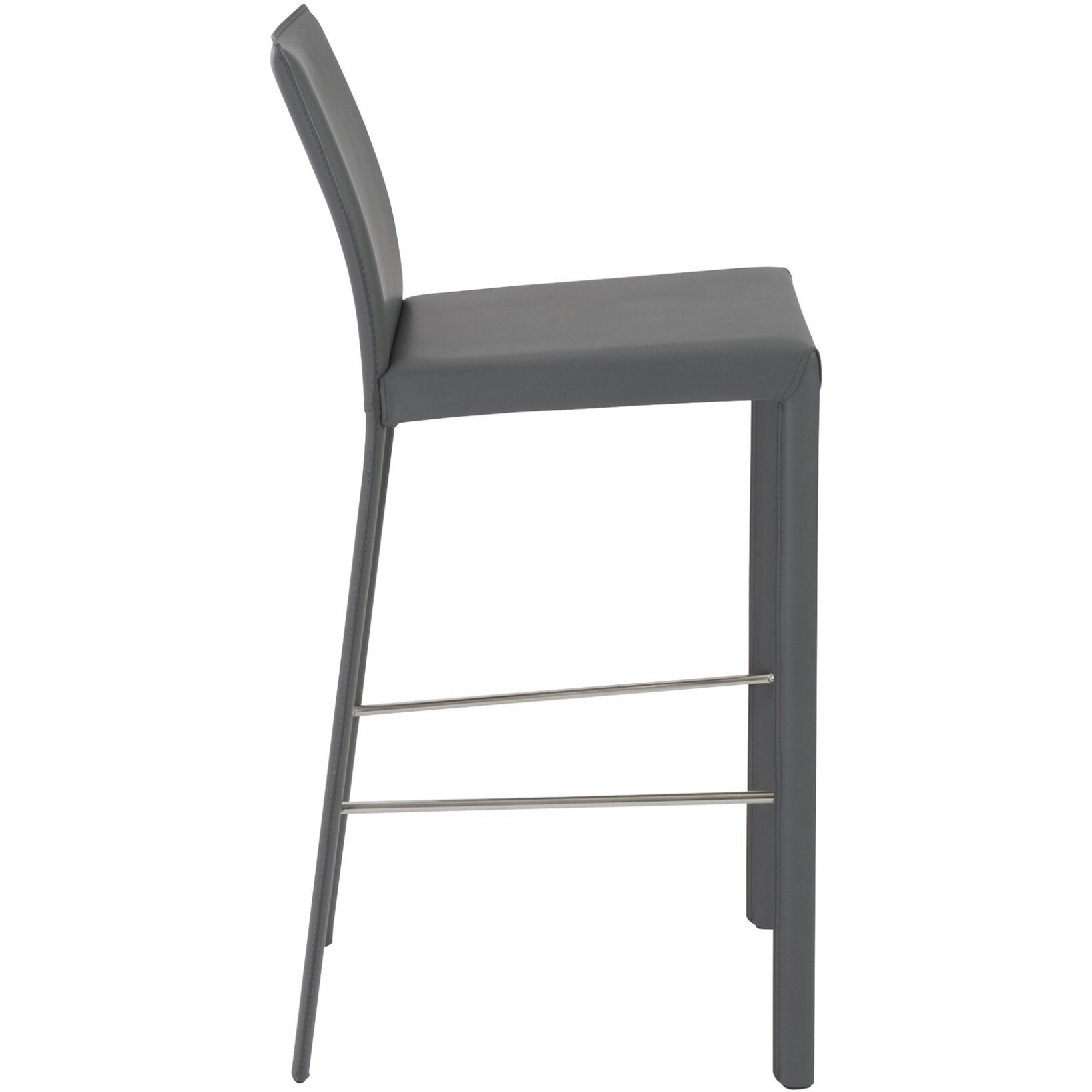 Set Of Two Full Gray Faux Leather Bar Stools