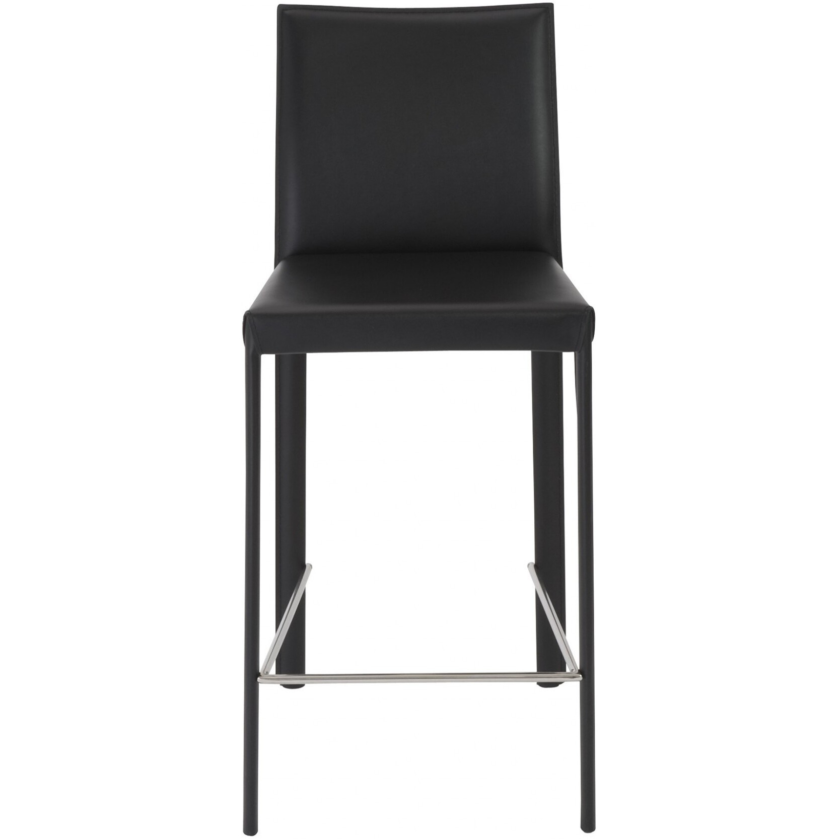 Set Of Two Full Black Faux Leather Counter Stools