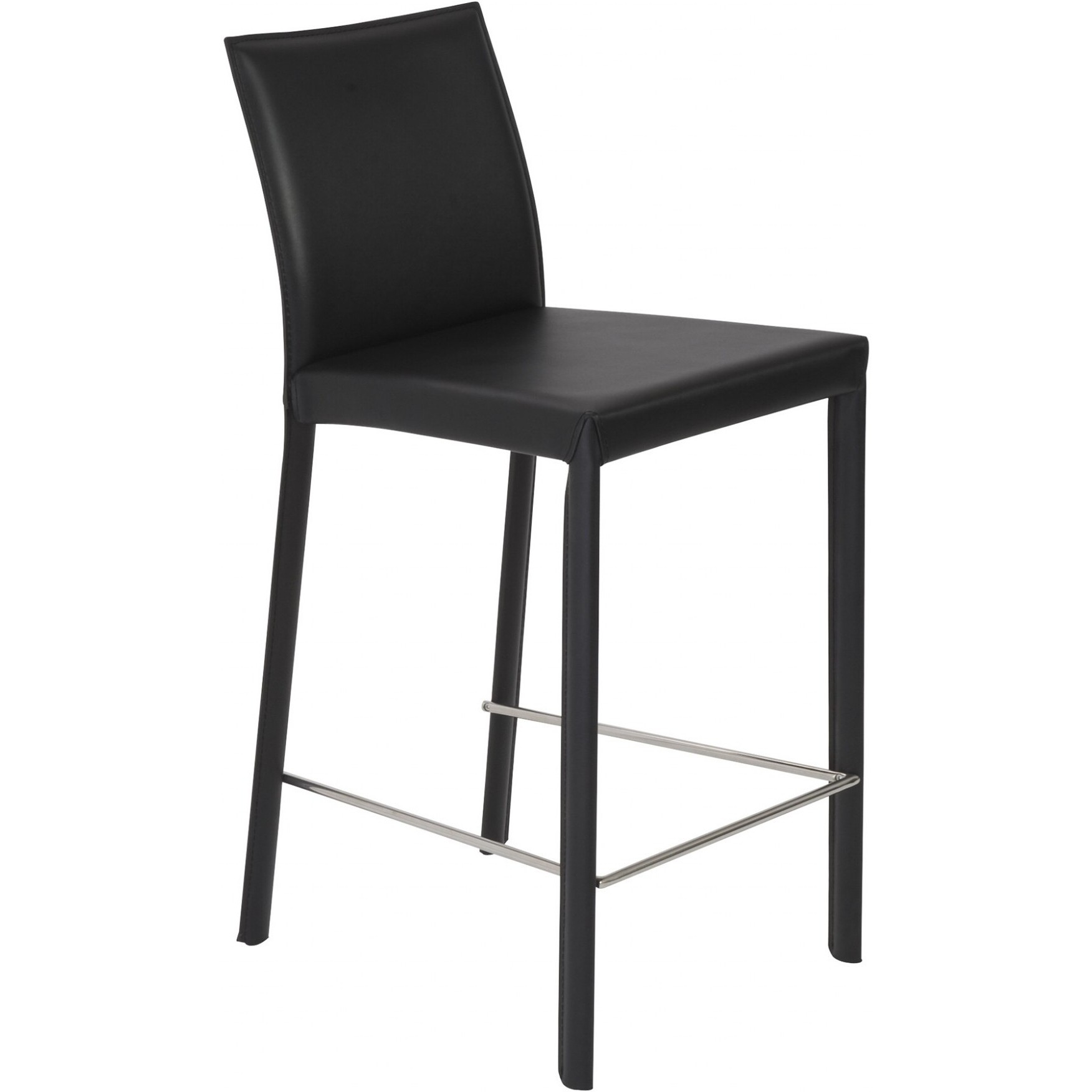Set Of Two Full Black Faux Leather Counter Stools