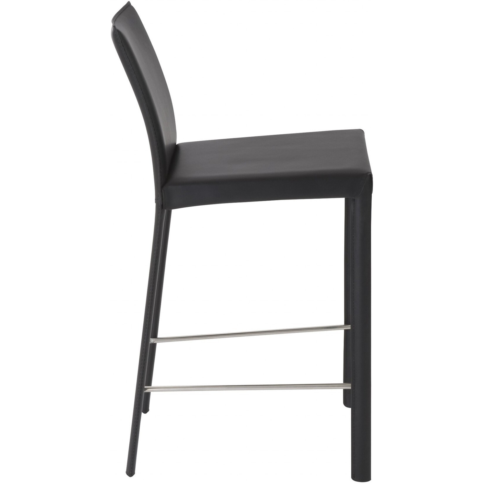 Set Of Two Full Black Faux Leather Counter Stools