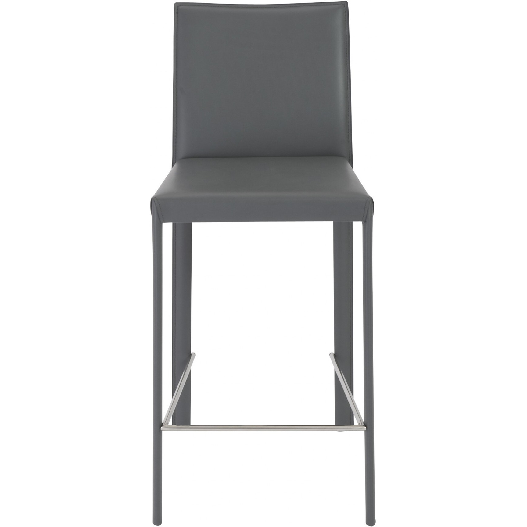 Set Of Two Full Gray Faux Leather Counter Stools