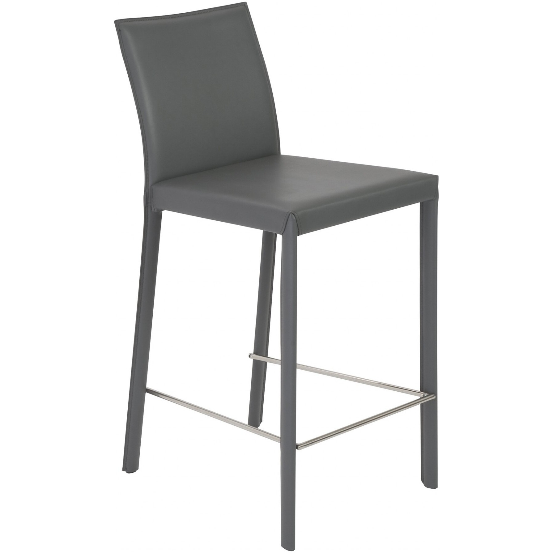 Set Of Two Full Gray Faux Leather Counter Stools