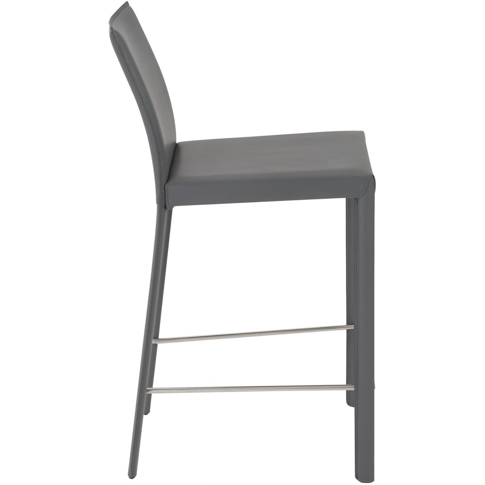 Set Of Two Full Gray Faux Leather Counter Stools