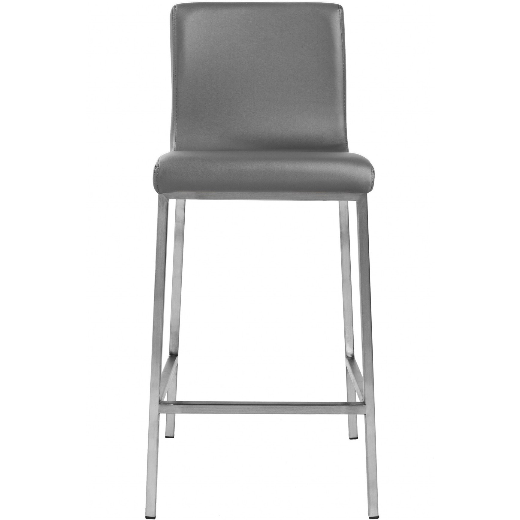 Set Of Two Gray Faux Leather And Steel Counter Stools