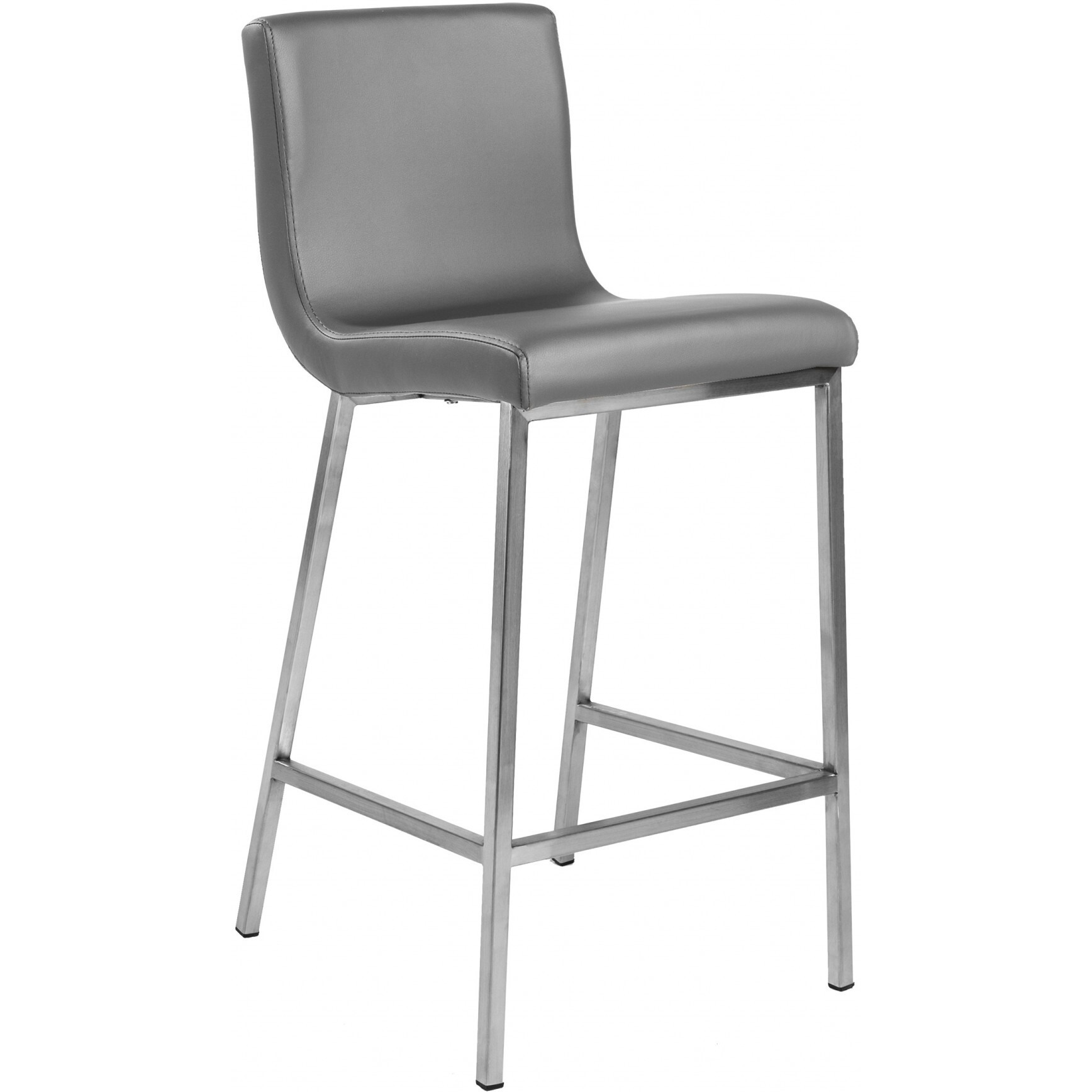 Set Of Two Gray Faux Leather And Steel Counter Stools