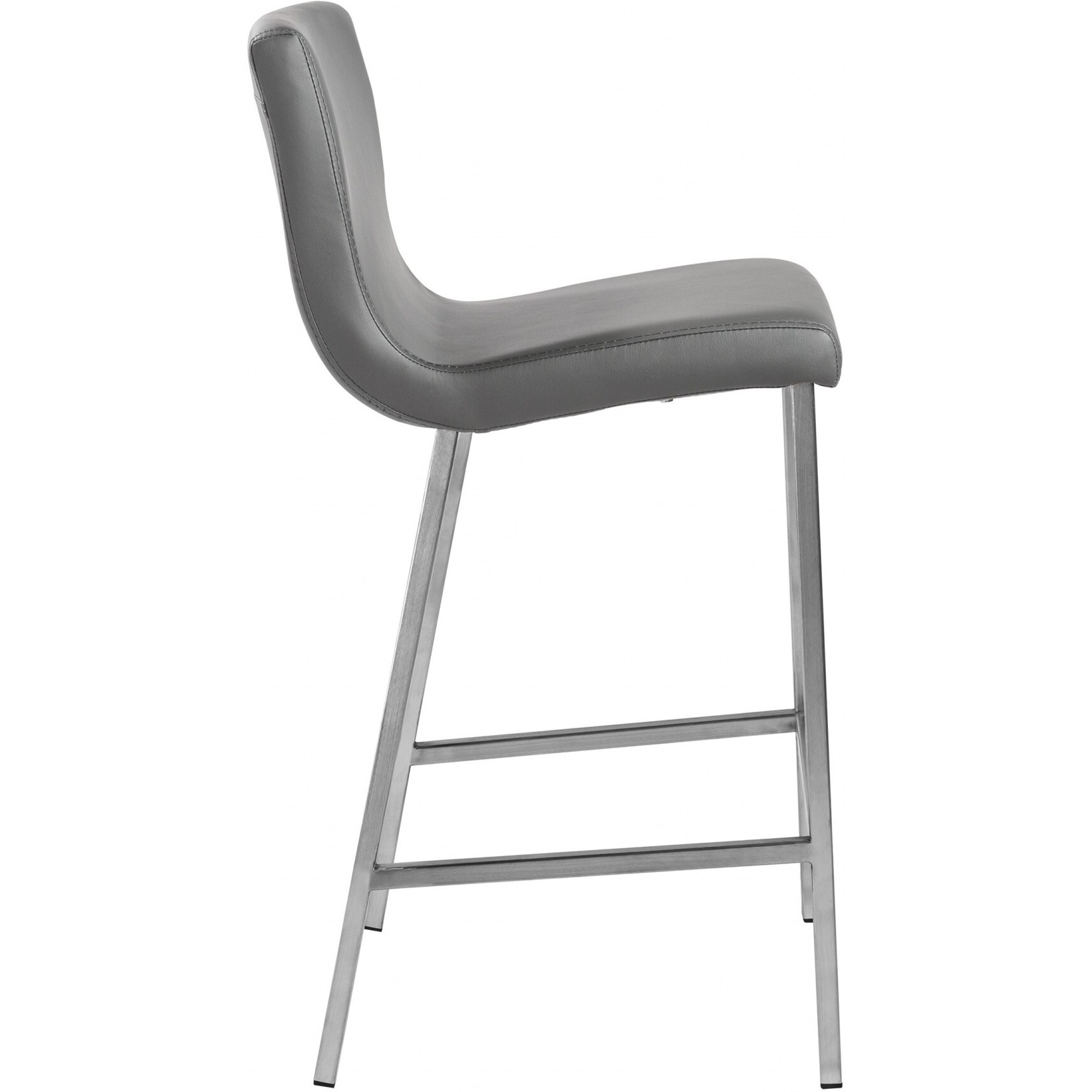 Set Of Two Gray Faux Leather And Steel Counter Stools