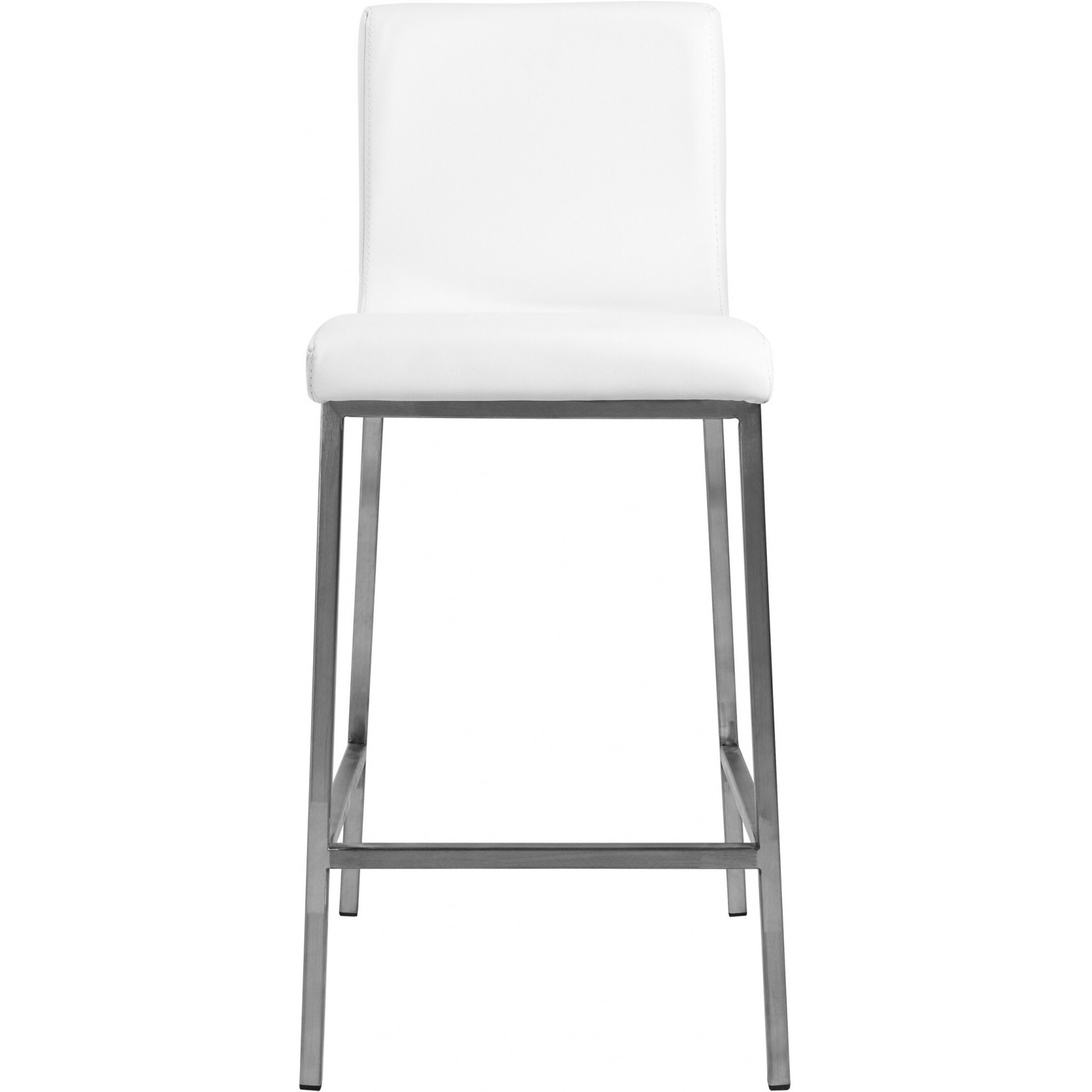 Set Of Two White Faux Leather And Steel Counter Stools