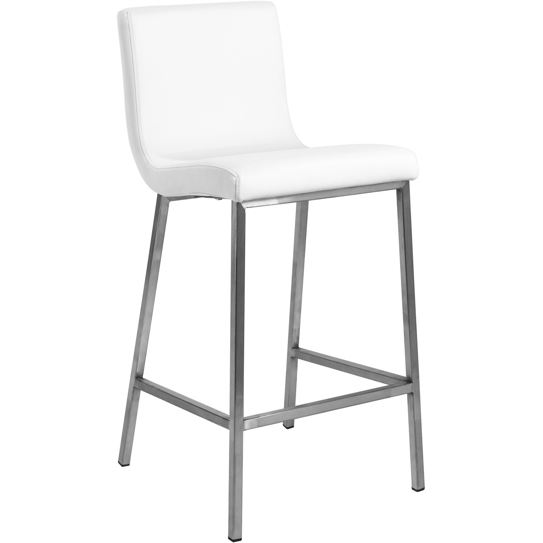 Set Of Two White Faux Leather And Steel Counter Stools