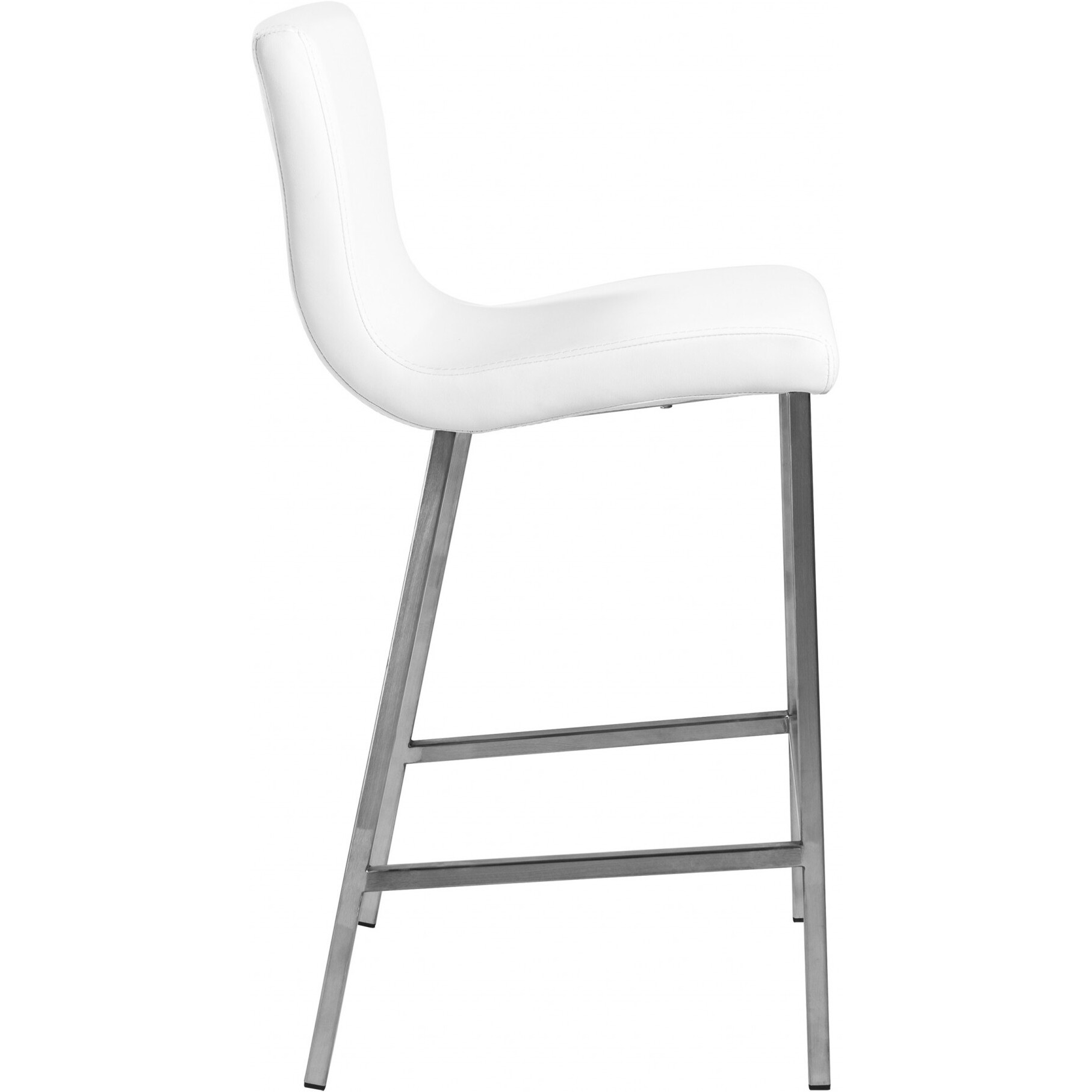 Set Of Two White Faux Leather And Steel Counter Stools