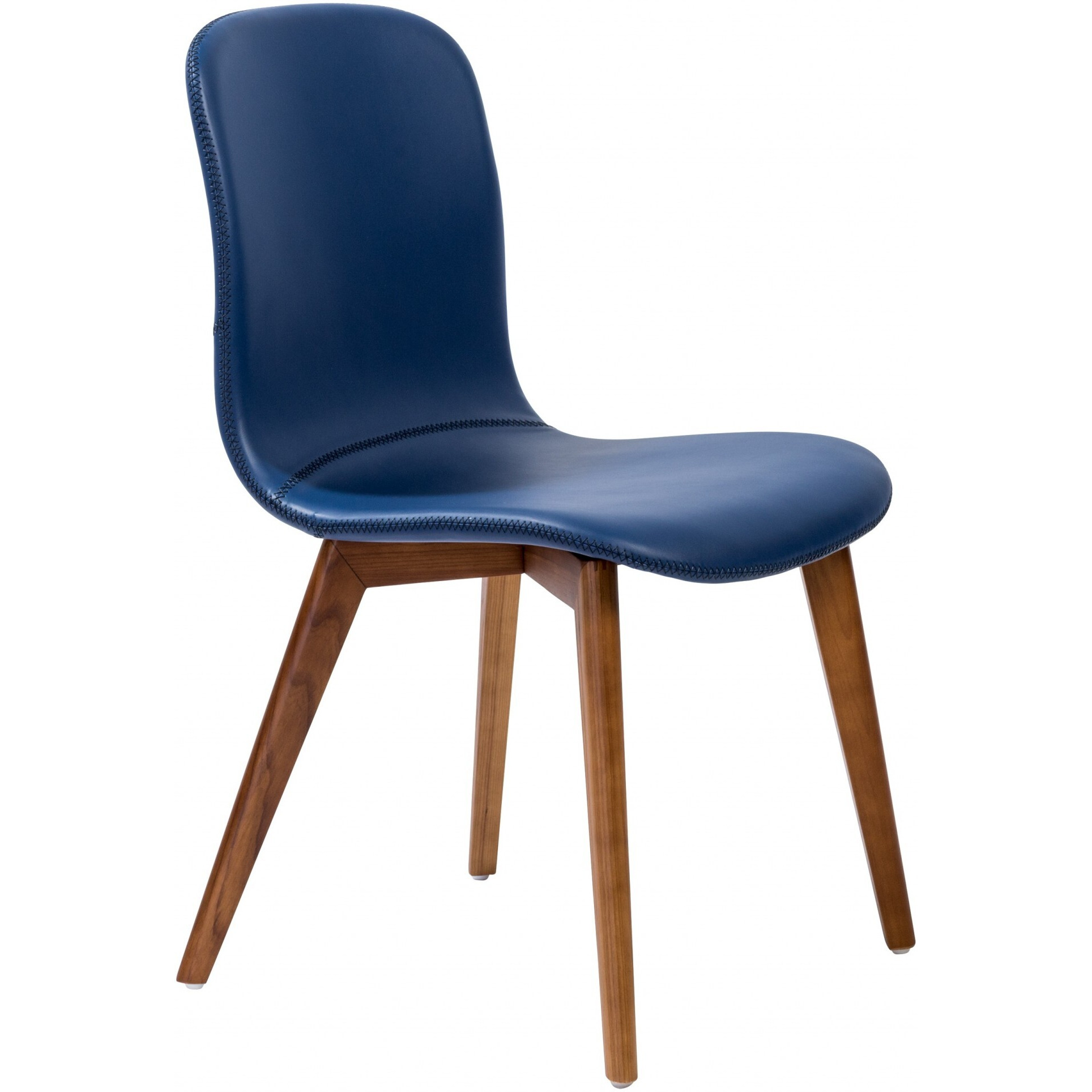 Set Of Two Blue Faux Leather And Walnut Dining Or Side Chairs